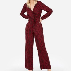 EXPRESS Snake Print Jumpsuit Wide Leg - Burgundy